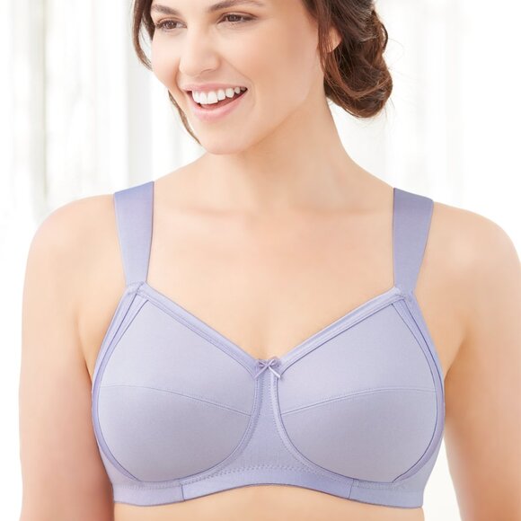 Glamorise 46C Bra ~Seamless-X-WIDE-Straps~ (Side Support Too!) 35% Cotton Purple - Picture 10 of 15